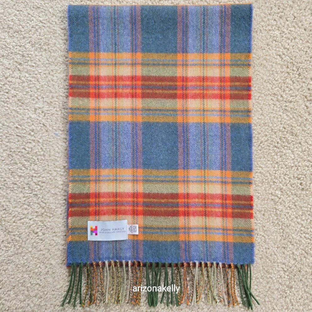 John Hanly Extra Fine Merino Wool Scarf Colorful Plaid